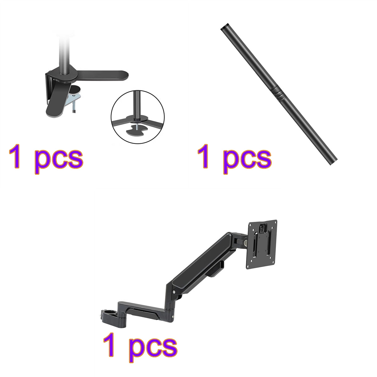 Three-Section Clamp-Style Mini Gas-Spring Monitor Arm kit 